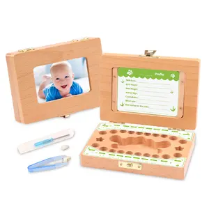클래식 나무 액자 레이저 조각 정보 아기 아기 치아 컬렉션 기념 상자 생일 선물