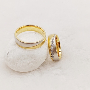 Personalizado dos tonos 18K chapado en oro titanio 925 <span class=keywords><strong>plata</strong></span> esterlina amantes alianzas boda aniversario banda <span class=keywords><strong>pareja</strong></span> anillos clásico - Product Image 3