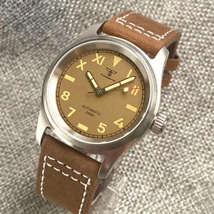 坦多里奥36毫米飞行员NH35A PT5000自动潜水男士手表200米防水发光表盘蓝宝石玻璃皮革表带 - Product Image 3