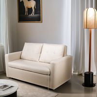 Sofá Cama Plegable de Dos Plazas con Diseño Moderno Sans, Tapizado en Tela Blanca, con Espacio de Almacenamiento