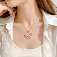 Collier Cœur et Nœud en Acier Inoxydable Plaqué Or, Étanche et Anti-ternissement, Tendance TikTok Fanhua Jewelry