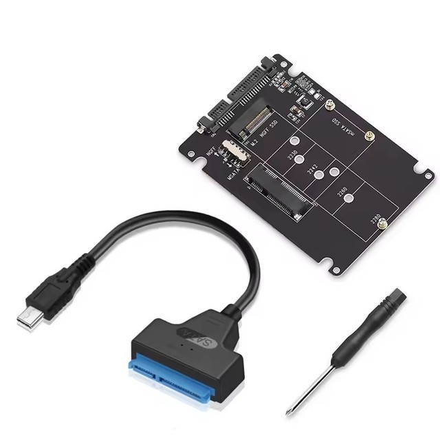 M.2 or MSATA to SATA 3.0 Adapter 2-in-1 NGFF to MSATA Converter Reader Card with USB 3.1 Type C to SATA III Cable for PC Compute