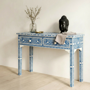 Blue and White Bone Inlay Solid Wood Shaker Door Console Table <b>Desk</b> with Drawers Modern Living Room <b>Cabinet</b> Entryway Furniture - Product Image 1