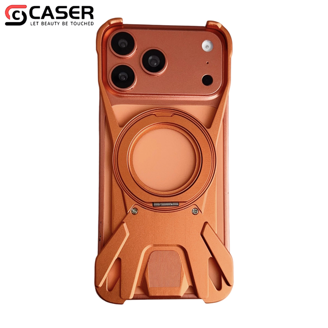New Arrival Racing Car Outline Metal Frameless Hollow Cooling Case Magnetic Rotatable Kickstand Phone Shell for IPhone18pro/18PM