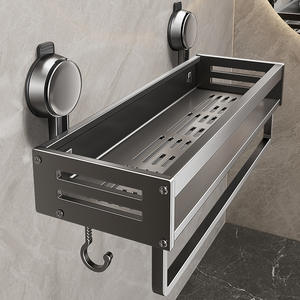 Étagère de rangement à ventouse pour salle de bain, 60x70cm, rectangulaire, murale, avec crochets et barre, fixation d'angle durable - Product Image 2