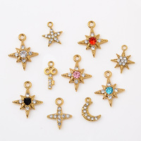 Vente en gros de pendentifs mignons pour enfants en acier inoxydable plaqué or 18 carats avec étoile, lune, octogone et zircon incrusté
