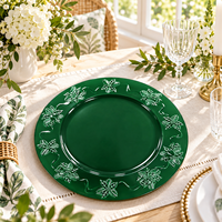 33cm Kunststoff-Platzteller Pulverbeschichtet Luxuriös Geprägter Blumenrand Elegante Grüne Tischdekoration für Hochzeitsempfänge