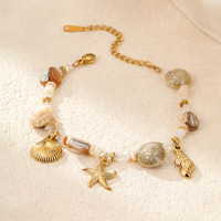 Ensemble de bijoux de plage en acier inoxydable tendance pour l'été Collier étanche en perles et pierres précieuses pour femmes