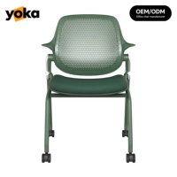 Chaise de conférence ergonomique empilable avec accoudoirs fixes, structure métallique, siège mobile pour bureau, école, hôpital
