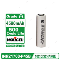 Sel Baterai Li-Ion Silindris Molicel 21700 4500mAh 10C High-Rate NMC 3.7V Bersertifikasi untuk 500+ Siklus Pengisian