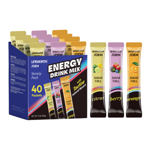 LIFEWORTH OEM Energy Rush Stix 40 paquetes con taurina en el paquete Go 0 azúcar 170 mg cafeína baja en calorías aumenta la hidratación - Product Image 1