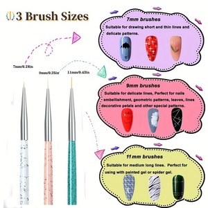Juego de 3 pinceles de acrílico para decoración de uñas, pincel delgado para pintar líneas, para limpieza y diseño de uñas - Product Image 2
