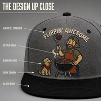 Casquette de baseball brodée Flippin Awesome, bicolore gris et noir, visière incurvée, pour barbecue, vente en gros