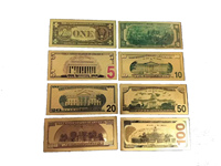 Collection de cadeaux de billets de banque en métal or Euro coloré USD 5 10 20 50 100 200 500 1000 feuille d'or durable étanche plaquée