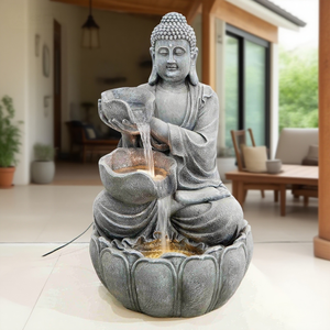 Fontaine d'eau <span class=keywords><strong>Bouddha</strong></span> assis <span class=keywords><strong>Zen</strong></span> avec lumière LED, cascade relaxante en polyrésine <span class=keywords><strong>pour</strong></span> décoration intérieure/extérieure de <span class=keywords><strong>jardin</strong></span> et maison - Product Image 1