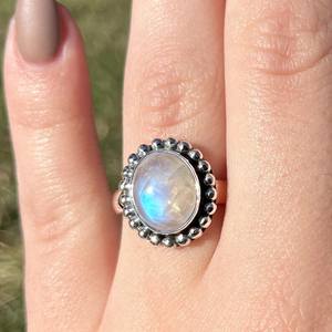 Rainbow Moonstone <b>Ring</b> Bezel Set Sterling Silver <b>Statement</b> Gemstone <b>Ring</b> Perfect June Birthstone Gift <b>for</b> <b>Women</b> Wedding Party - Product Image 2