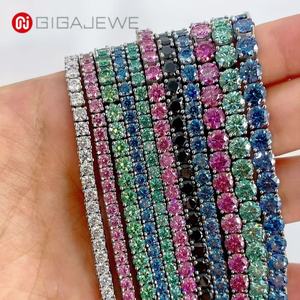 Bracelet tennis en moissanite coloré GIGAJEWE, plaqué or 18 carats, argent 925, coupe <span class=keywords><strong>ronde</strong></span> 3/4/5 mm, délicat, réglable, bijoux de luxe - Product Image 1
