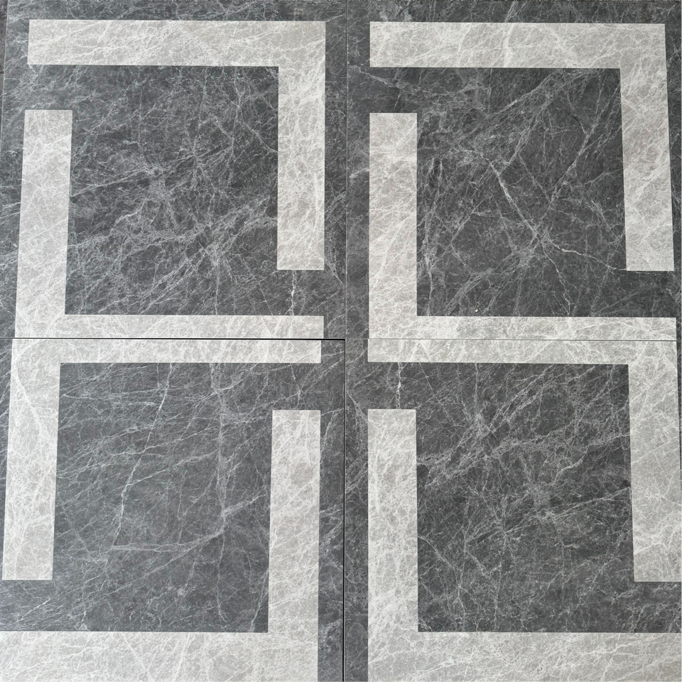 Geometric Ceramic Tile Dark Gray Marble Veining Light Gray Framed ...
