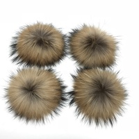 Pompon en fourrure de raton laveur et de renard authentique, moelleux et de haute qualité, avec bouton-pression