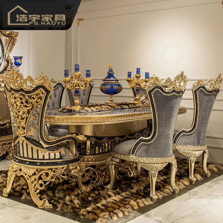 Estilo Europeu Rococó Dinning Sets Mesa De Jantar E Cadeiras De Luxo Francês De Madeira Maciça Sala De Jantar Mesa