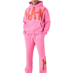 Conjunto Deportivo de Hombre al por Mayor OEM, Sudadera con Capucha Ajustada de Algodón, Color Rosa Sólido, Transpirable, Ligero, para Invierno, Diseño Estampado - Product Image 1