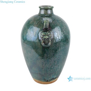 <span class=keywords><strong>Vaso</strong></span> in Ceramica RZSP48 con Smalto Verde Craquelé e Decorazione a <span class=keywords><strong>Testa</strong></span> di Leone con Due Manici - Product Image 4