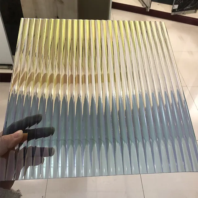 4mm 5mm 6mm 8mm 10mm Hotel Reflective Figured Textured Reeded Fluted Glass Tempered Patterned Glass Dichroic Moru Glass Sheet
