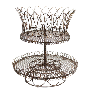 Wrought Iron Vintage Two Tier Basket, Wrought iron Metal Fruit Basket, <b>Kitchen</b> <b>Utensil</b> Basket, Multi-Purpose Basket - Product Image 1