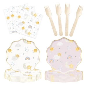 DAMAI - Vajilla Desechable para Fiestas Infantiles, Cumpleaños, Picnic, con Diseño de Arcoíris, Sol y Nubes, Servilletas, Vasos y Platos de Papel - Product Image 4