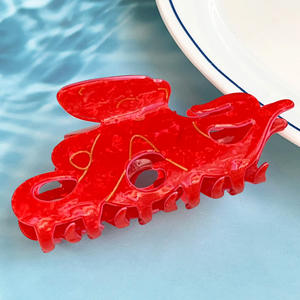 Pinces à cheveux en PVC holographique de 11 cm, moyennes, élégantes, motif <span class=keywords><strong>pieuvre</strong></span> océanique, antidérapantes, accessoires capillaires rouges pour les vacances - Product Image 4