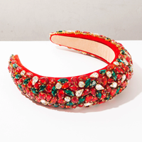 Serre-tête rétro en velours orné de diamants, à bord large et rehaussant la taille, accessoire capillaire de Noël de haute qualité