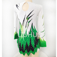 Robe de patinage artistique LIUHUO verte ombrée avec strass, manches longues, motif abstrait et ourlet festonné, costume de compétition pour filles