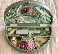 Boîte de rangement de luxe en cuir vert pour perruques et maquillage, avec broderie demi-lune, pour accessoires de coiffure et peignes d'enfant
