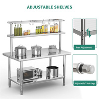 Buffet commercial en acier inoxydable Table de préparation des aliments avec étagère supérieure Double pont Restaurant banc de travail avec sous étagère usine