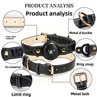 Collier de suivi anti-perte pour animaux de compagnie compatible Apple AirTag en cuir PU, style décontracté, utilisation toutes saisons, couleur unie