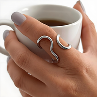 Bague ouverte ondulée irrégulière tendance, plaquée or 14 carats et argent, minimaliste, géométrique, torsadée, ajustable, pour femmes et hommes