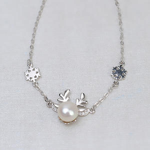 Korean S925 <b>Silver</b> DIY Accessories Female Deer Antler Elk <b>Bracelet</b> 8-9 Semi Finished Pearl Handmade Fashion <b>Beaded</b> <b>Bracelets</b> for - Product Image 2