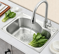 Évier de cuisine rectangulaire en acier inoxydable 304, finition brossée, moulage monobloc, à encastrer, pour lavage de légumes, SUS304