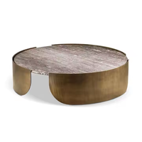 Table basse ronde de luxe moderne, combinaison haut-bas, plateau en marbre, acier inoxydable, taille personnalisée, JS-stone, meubles de salon