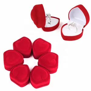 Kırmızı kadife kalp yüzük kutusu takı vitrini tutucu hediye kutuları düğün romantik organizatör nişan yüzüğü vaka toptan