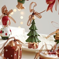 Décorations suspendues en résine sur le thème des contes de fées avec ruban marron, figurines mignonnes Casse-Noisette, Ours en peluche, Chien, Nœud, pour sapin de Noël, décorations de Noël