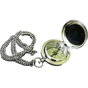 Boussole de poche nautique en laiton argenté avec cadran à aiguille et porte-clés, outil de navigation portable de 2 pouces pour la randonnée - Product Image 1