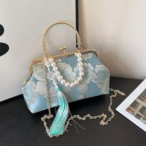 2025 प्रोम मोती कढ़ाई फूलों के हैंडबैग, शादी के लिए महिलाओं की लक्जरी शाम बैग - Product Image 2