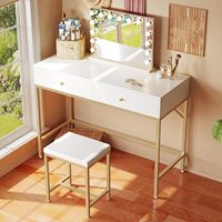 Bureau de maquillage moderne avec tabouret rembourré Bureau blanc et or avec tiroirs Bureau de maquillage et tabouret Combo Ensemble de coiffeuse avec chaise