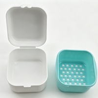 Boîte à prothèses dentaires double couche avec panier de drainage, étui de rangement pour prothèses et appareils de rétention pour l'entretien dentaire