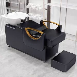 Modern Design Barber Shop Furniture Synthetic Leather Adjustable Height Metal Frame Hair Salon Shampoo Sink Basin and Chair - Product Image 1