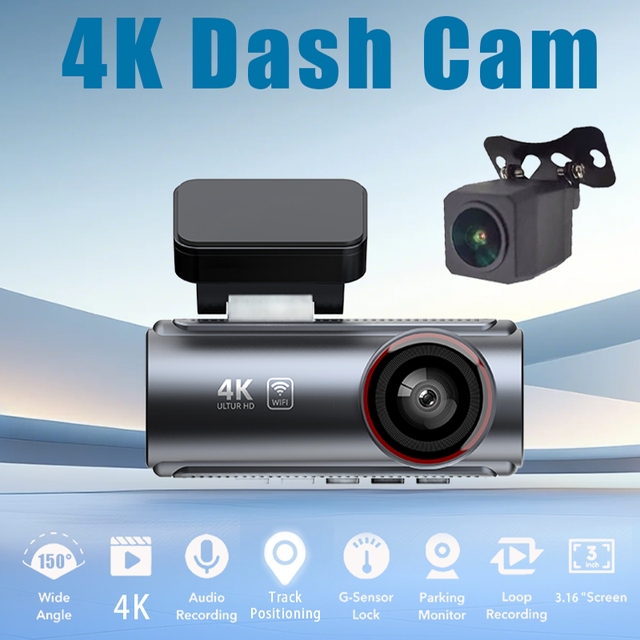 Dual Lens 4K High-Definition Video Recorder with IPS Screen Car Dash Cam Night Vision WiFi GPS 32G Memory Card D3-1