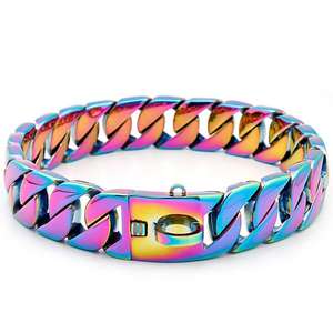 高品質ステンレス製大型犬用ハーネス、高級感あふれるイリュージョンメッキキューバンリンクチェーン、名入れブルドッグ用首輪リボン - Product Image 3