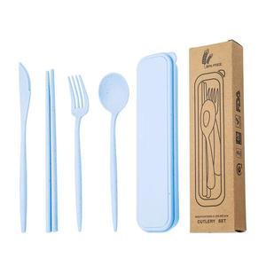 Juego de Cubiertos de Paja de Trigo Estilo Portugués Moderno, 4 Piezas, Portátil, Ecológico, Delgado, con Estuche para Viajes, Escuela, Campamento - Product Image 1