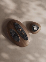 Moderner Minimalistischer Luxus-Couchtisch in Braun, Oval, Ei-Form, Wohnzimmermöbel aus Mikrokristalliner Stein- und Holzoptik, Pflegeleicht, mit Stauraum 9513